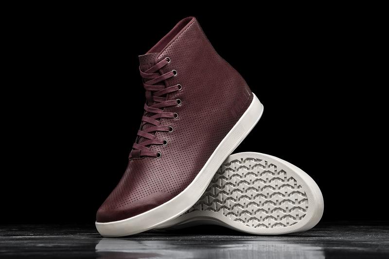 Burgundy Nobull High-Top Burgundy Leather Men's Trainers | CA X1407Y